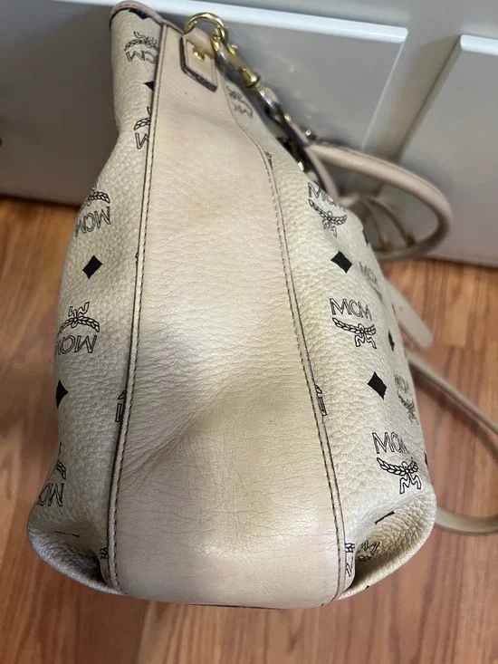 MCM Beige Logo Drawstring Tote with Gold Hardware - Picture 6 of 13